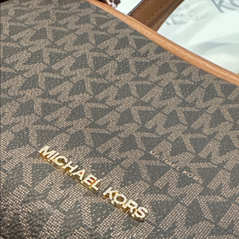 Michael Kors Bag Jet Set Signature Brown Leather Satchel Crossbody - Picture 14 of 16